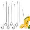 6Pcs Reusable Stainless Steels Straw Spoons With Cleaning Brush Cocktail Stirring Spoon For Beverages And Dessert