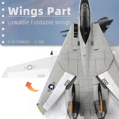 NUOTIE 1/100 Scale F-14 Tomcat Metal Fighter Model, US Navy VF-84 Jolly Rogers Fighter, Diecast Metal Airplane, Military Display Model