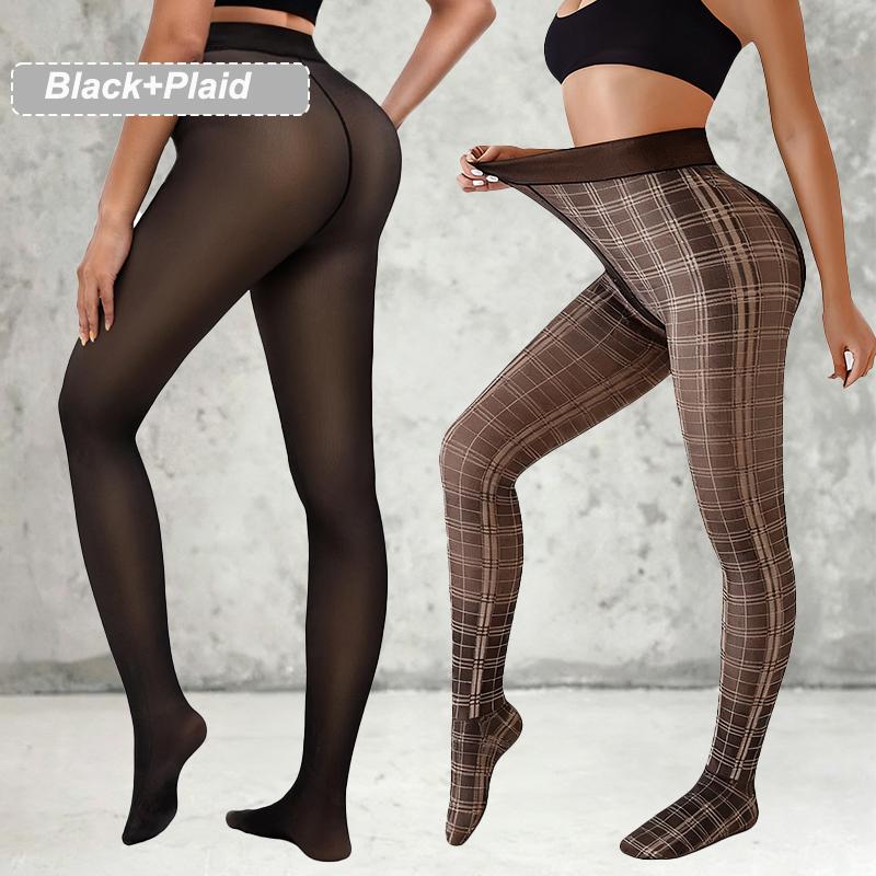 2er-Pack Damen Fleece gefütterte Leggings Outfit Durchsichtige Schwarze Strumpfhosen Nahtlose Strumpfhosen Schmetterling Leopard Jacquard Design M