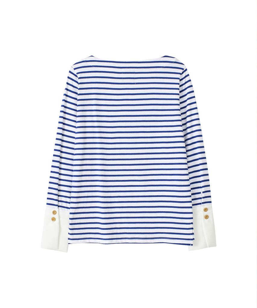 SALON DE YOHN Stripe Cuffs T_ Blue+Ivory