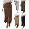 Women Midi Skirt High-Waisted Hip-Covering Design Office Lady Skirt Solid Color Back Slit Hem Casual Skirt
