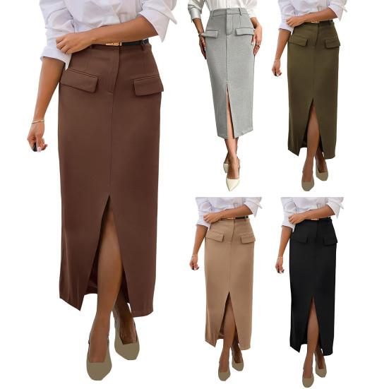 Kvinners Midi-skjørt Høy midje Hoftedekkende design Kontordame-skjørt Ensfarget Baksplittkant Fritidsskjørt