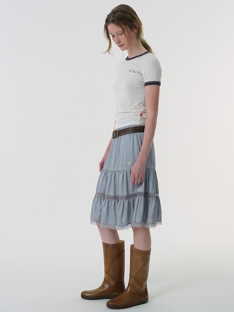 Eleleldijainseutyudio Satin Lace Tired Skirt_Steel Gray
