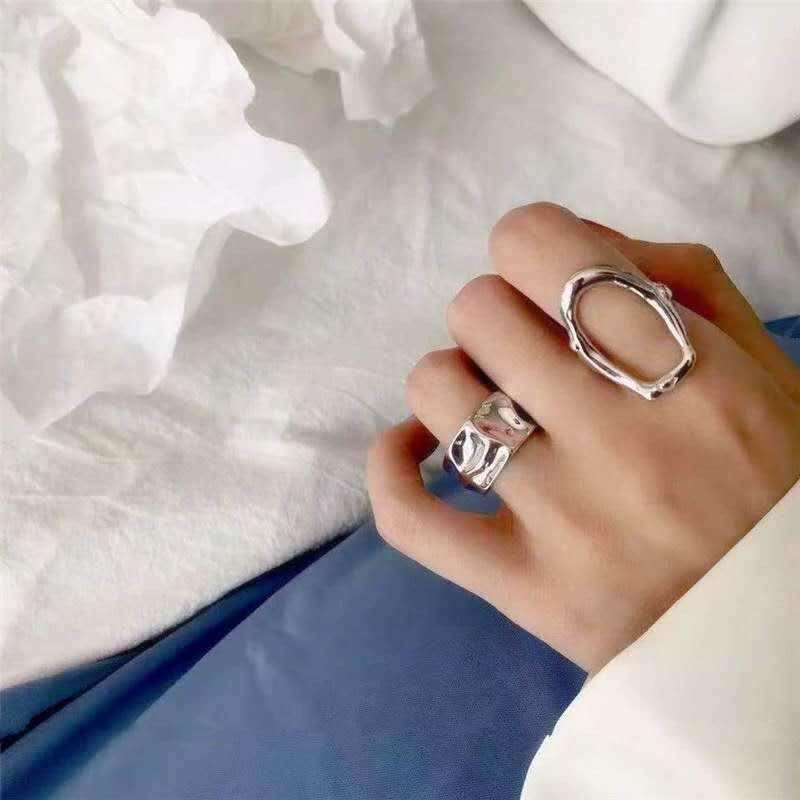 Korean Style Wide Band Retro Women's Irregular Open Ring - Trendy Index and Pinky Ring, Simple Fashion