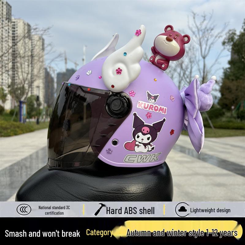 Kuromi Kids' Helmet: 1-12 Years, Fall-Resistant, Warm for Autumn/Winter, Electric Vehicle Safety.