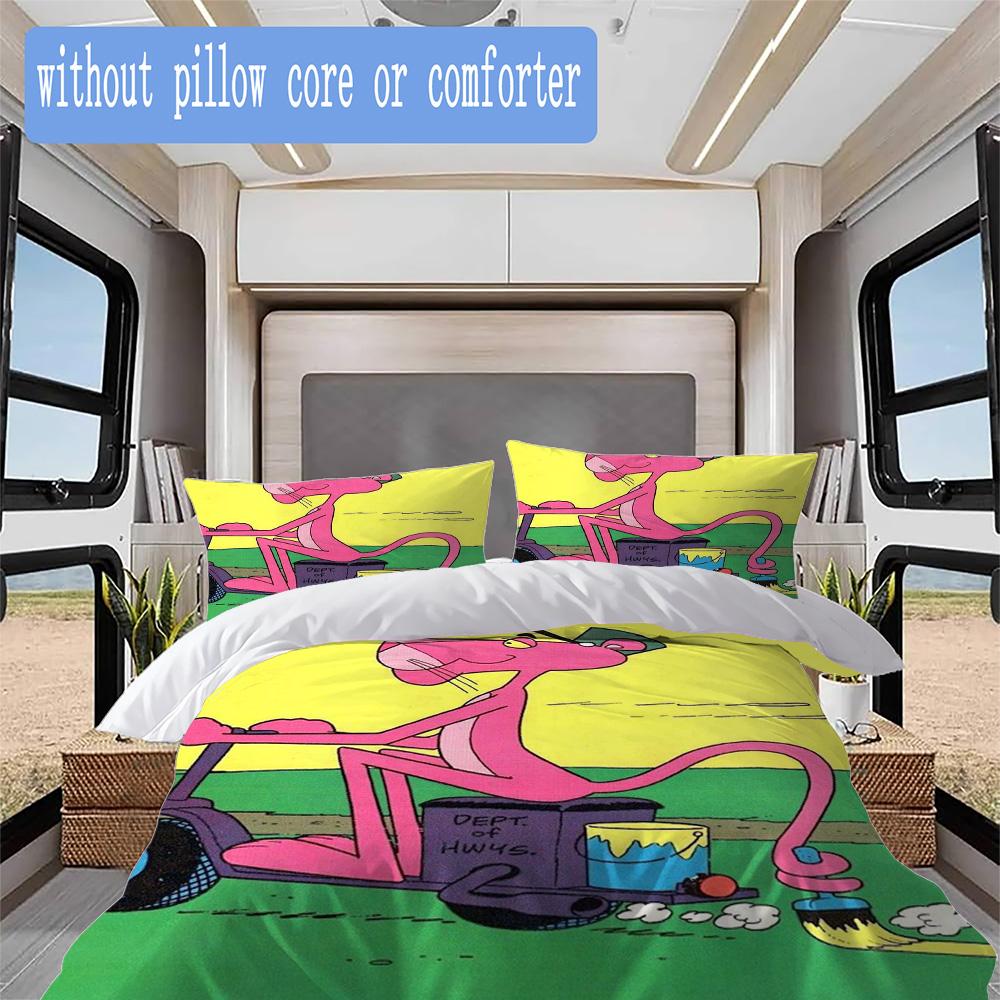 Pink Panther Pattern Bedding,Quilt Set Quilt Cover Pillowcase Home Birthday Gift (1*duvet Cover+2*pillowcase,without core)XSJT0917302