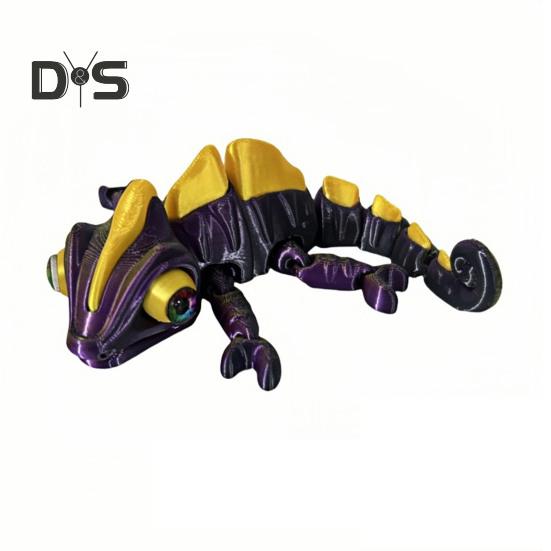 3D Printed Chameleon Figurine Movable Eyes Mini Lizard Figure Articulated Animal Model Toy Home Office Bookshelf Desktop Decoration Ornament