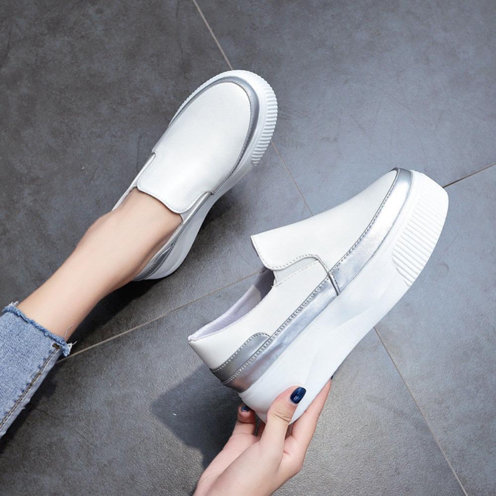 Fashion Loafers Women's Thick Soles Increase In Height White Shoes Women's Casual Shoes Height Increasing Shoes