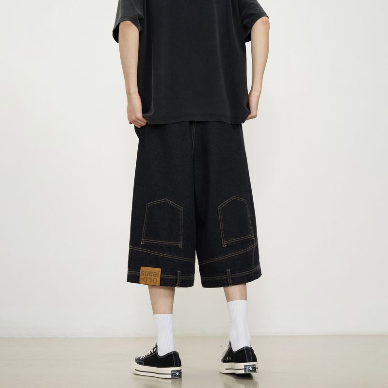 American Vintage Denim Shorts Men High Street Loose Wide Leg Niche Pants Fashion Casual Versatile Short Jeans Male and Female
