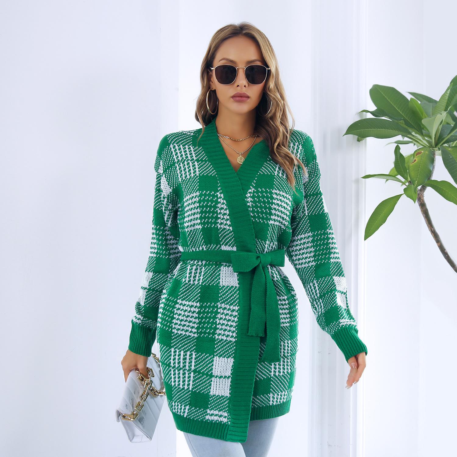 

QICED женские модные повседневные осенне-зимние кардиганы с длинными рукавами L зелёный