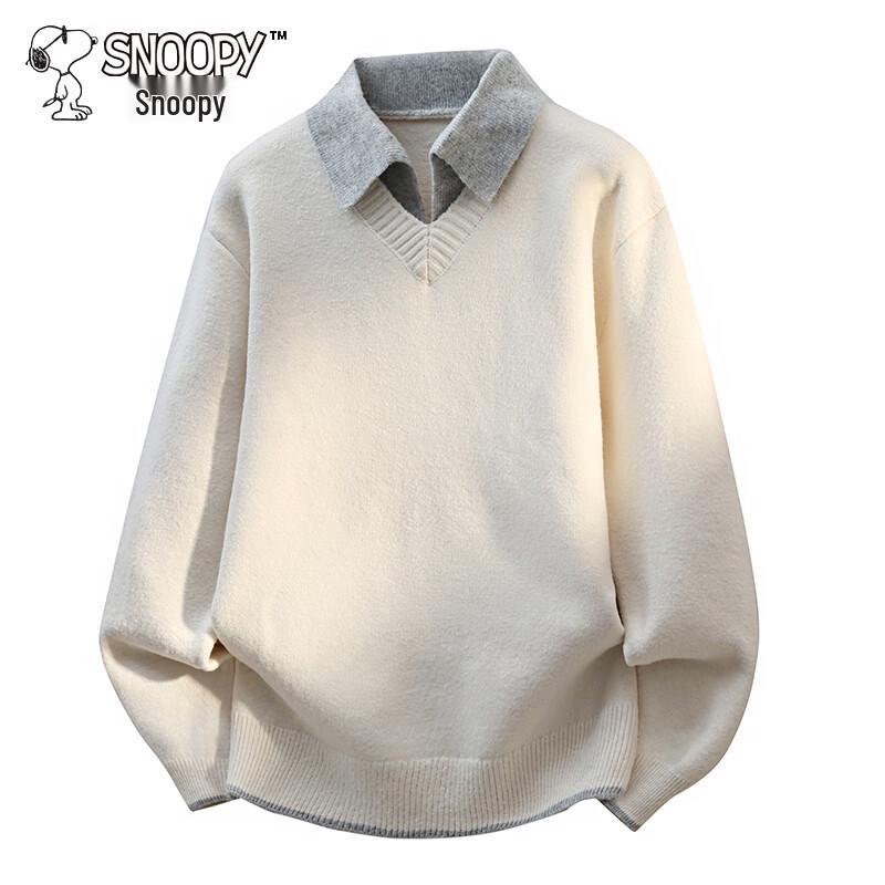 SNOOPY Men's Faux Two-Piece Pullover Knit Sweater