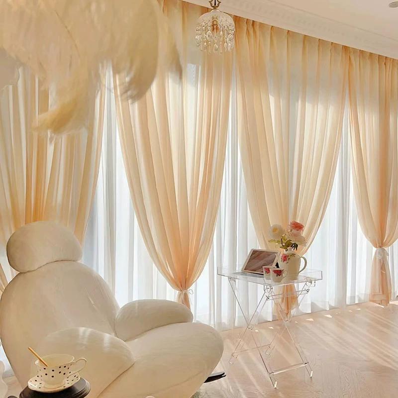 Hot European American Style Multicolor Bay Window Screening Modern Chiffon Solid Door Curtains Drape Panel Sheer White Blue Tulle for Living Room