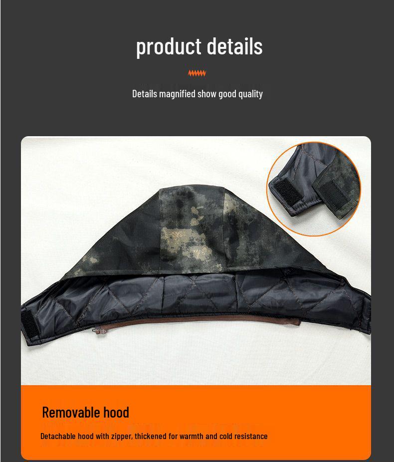 Men's Mid-Length Fleece-Lined Camouflage Overcoat - Windproof, Cold-Resistant, Waterproof, Cotton-Padded for Winter and Labor Protection.