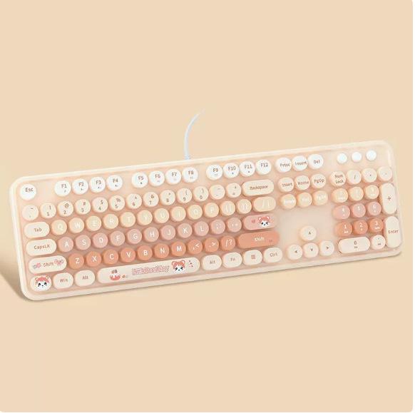 Mao Tian Shou Retro Wired USB Keyboard with Round Keys for Men & Women – Ideal for Desktop, Laptop, Office Use, Mechanical Feel