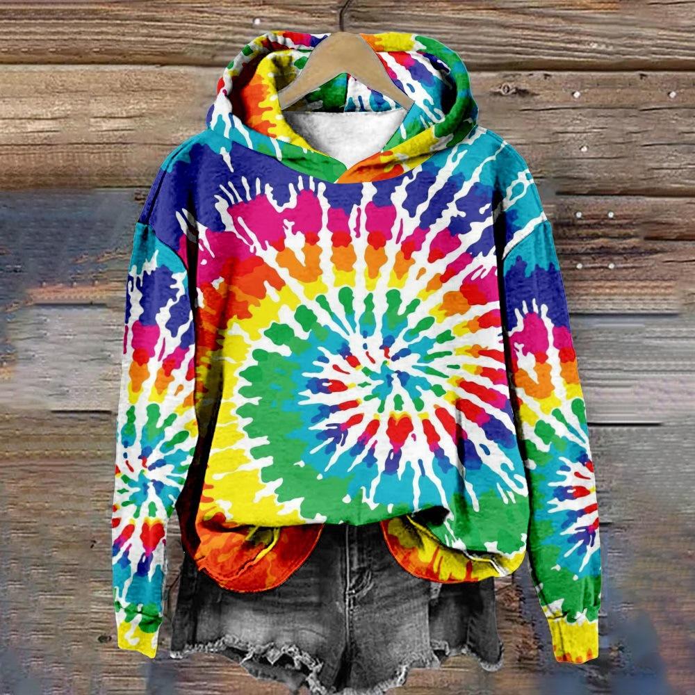 Fashion Colorful Tie Dye 3D Print Hoodies Women Autumn Hooded Sweatshirts Street Pullover Y2K Top Tracksuit Unisex Coat