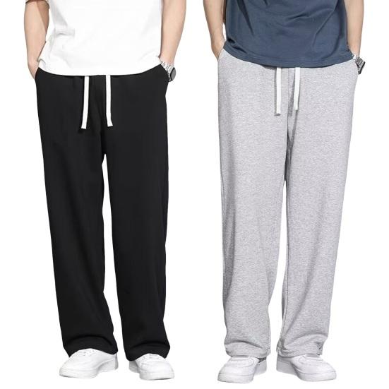 Men Cargo Pants Drawstring Elastic Waist Solid Color Thin Pockets Loose Straight Wide Leg Sport Trousers Daily Wear Casual Pants