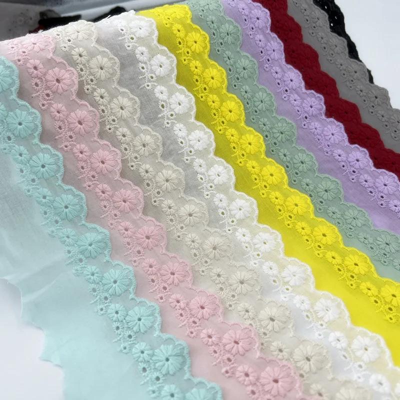 4Meters/lot 5.5cm Wide Cotton Cloth Lace Fabric Floral Embroidered Lace Cloth Trimming Dress Costume Girl Bowknot Material