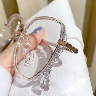 Vintage Square Glitter Frame Anti-blue Glasses Women Fashion Optical Eyewear Eyeglasses