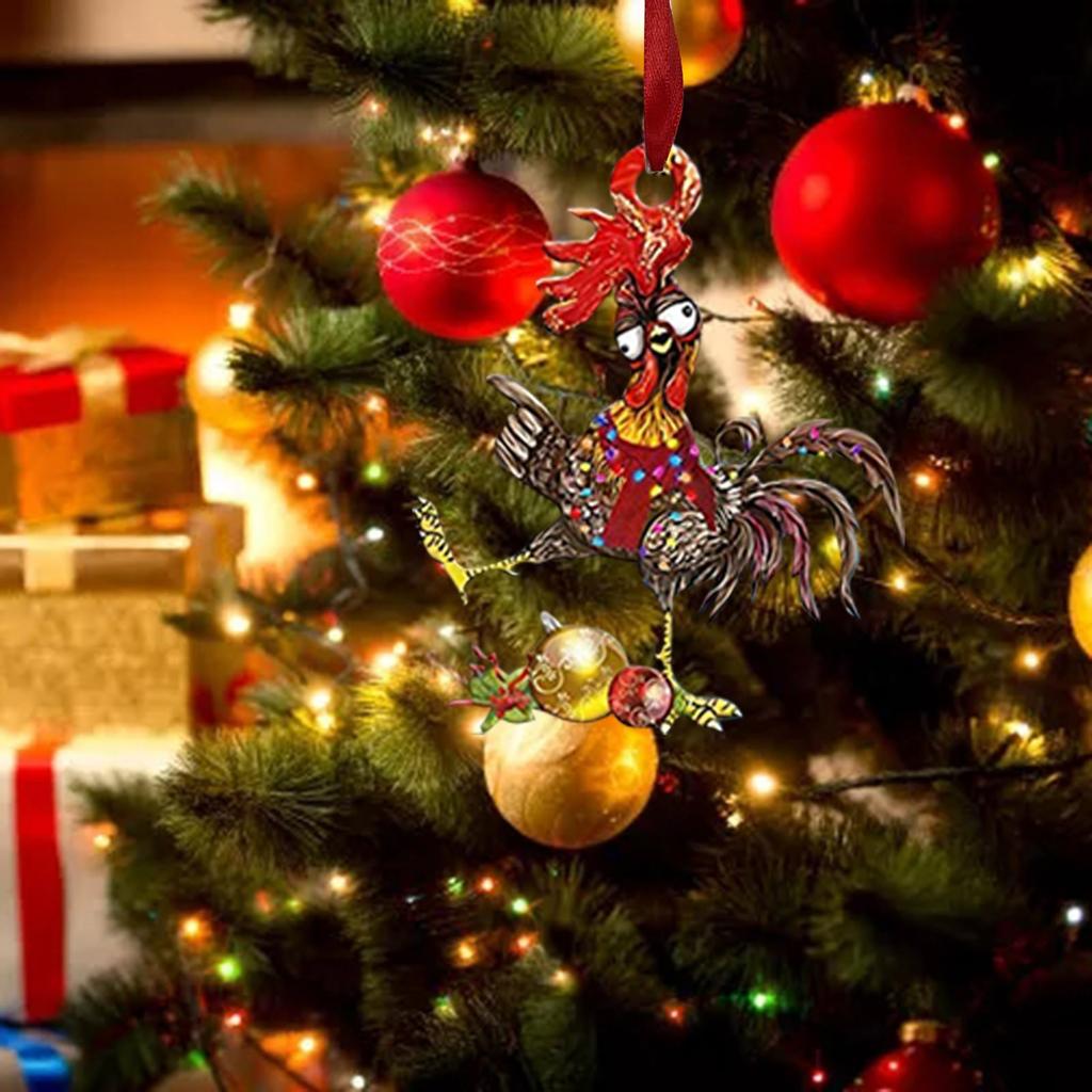 Christmas Scarf Chicken Holiday Decoration, Christmas Outdoor Decorations Wood Christmas Ornaments
