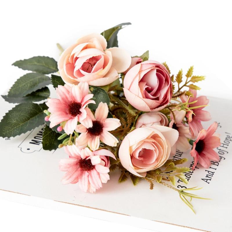 5PCS Pink Artificial Flowers Silk Roses Buds for Home Decor Wedding Arrangement Bridal Bouquet Christmas Wreath Accessories