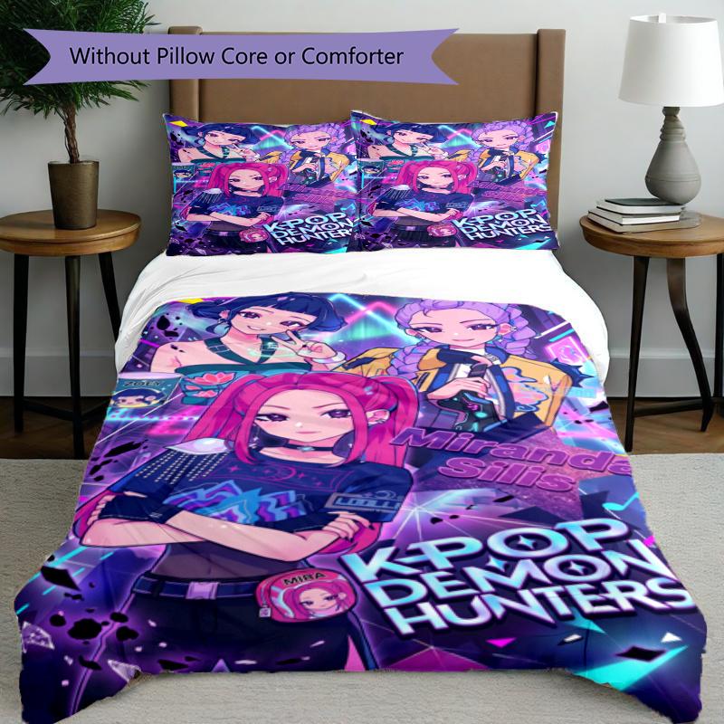 3pcs Duvet Cover Set (1*Duvet Cover + 2*Pillowcase, Without Core), KPop Demon Hunters Print Bedding Set, Bedroom Decor, All‑Season, Gift