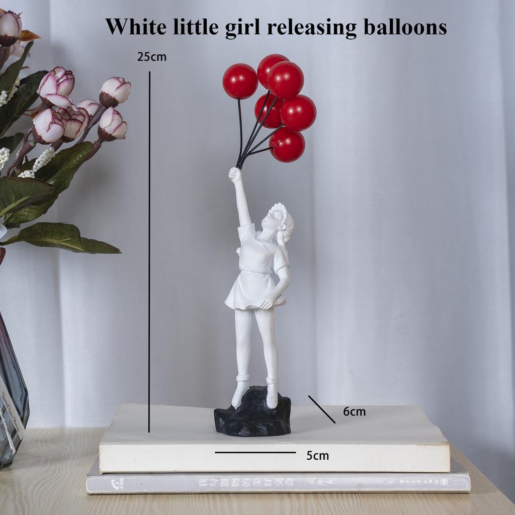 Flying Balloon Girl Figurine Banksy Modern Art Sculpture Resin Figure Craft Decoration Collectible Figurine Ornaments Gifts
