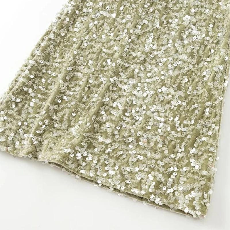 Women's Sequins High Waist Flare Pants Loose Zipper Slim Fashion Wide Leg Trousers Autumn Winter Shiny Chic Streetwear