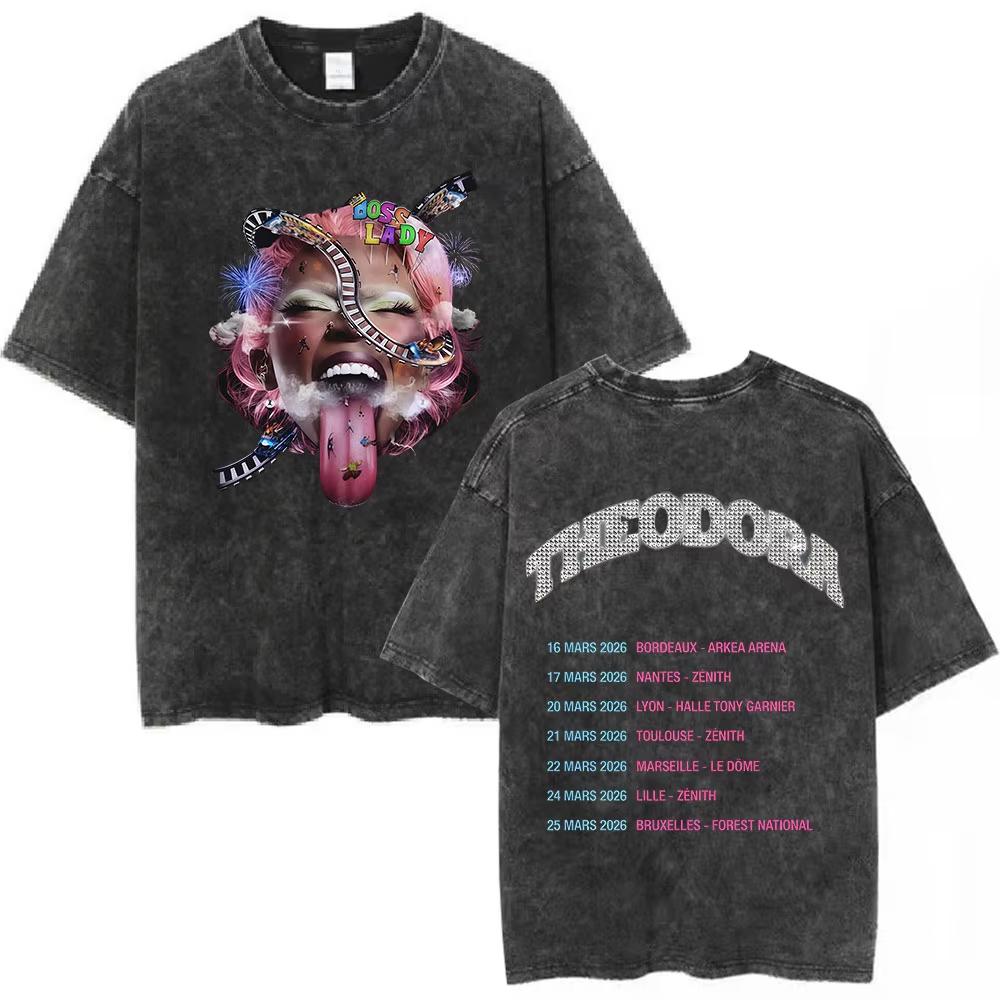 Washed Vintage Rapper Theodora Mega Bbl Graphic T Shirt Men Women Hip Hop Fashion Tshirt Casual Oversized Short Sleeves T Shirt