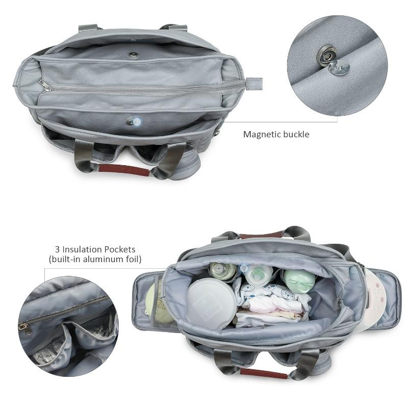 Large Capacity Polyester Diaper Bag for Moms Breast Pump Pocket Shoulder Tote & Insulated Bottle Pouch Multi-Functional Travel