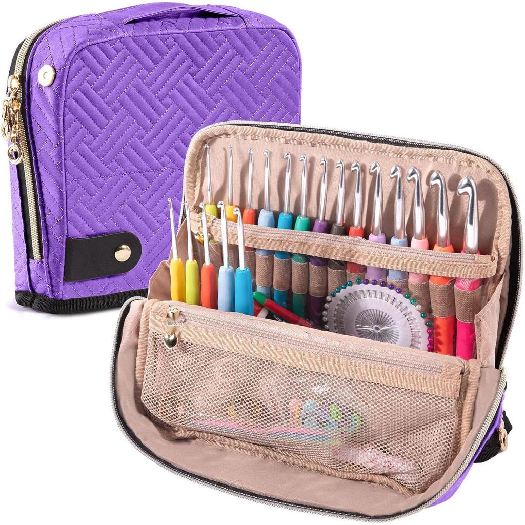 Quilted Crochet Yarn & Tool Storage Handbag DIY Needle Set