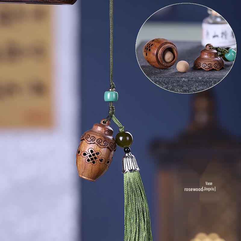 Pear Blossom Carved Gourd Pendant: Wood Ornament & Diffuser Keychain