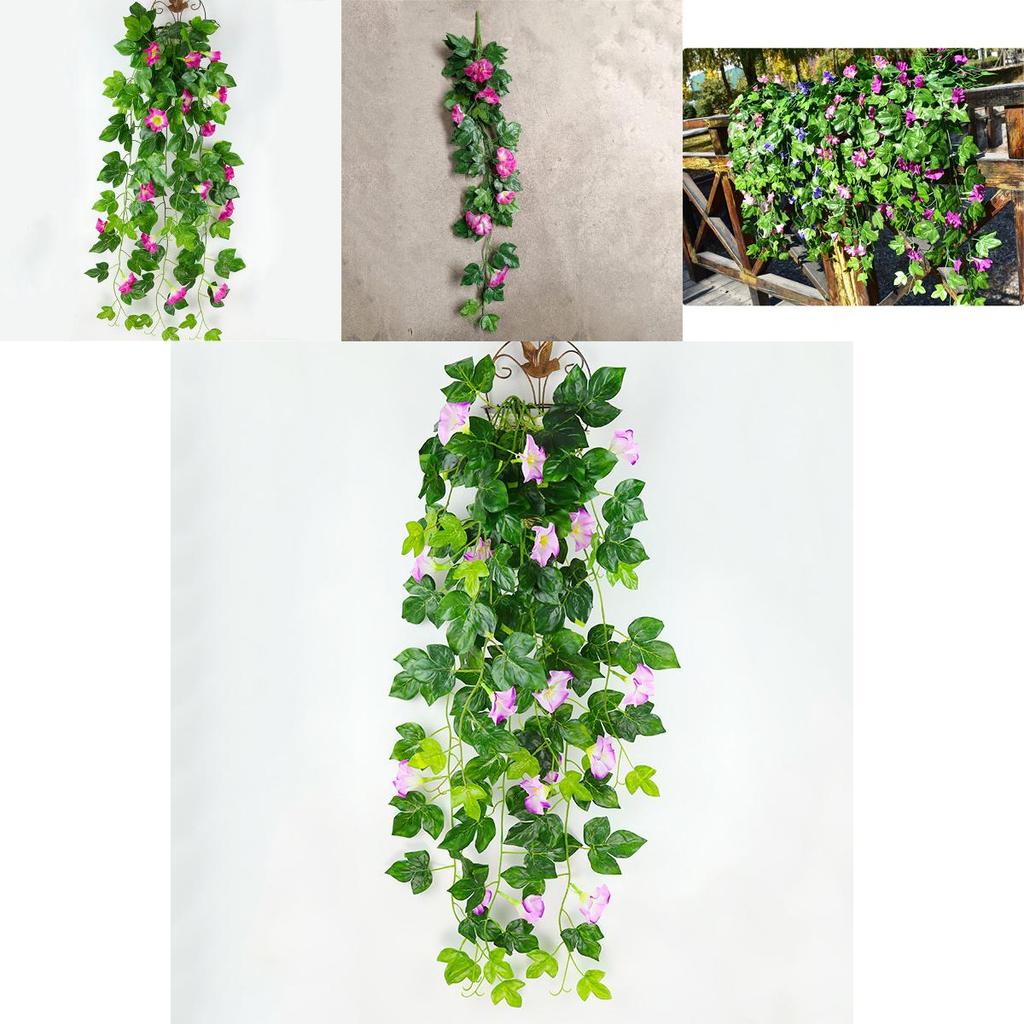Lifelike Hanging Basket Artificial Flower Morning Glory Vine For Stunning Home Wall Decor