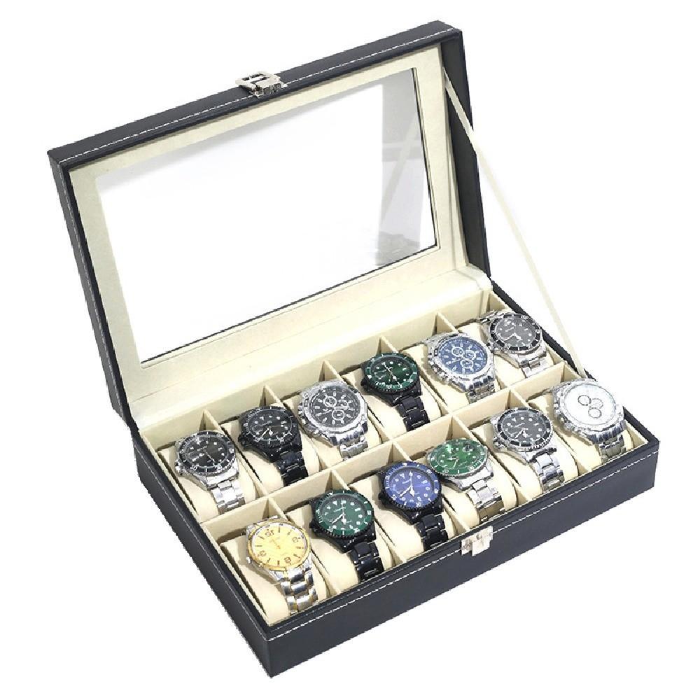 2/3/6/10/12 Grids Jewelry Box Watch Holder Watch Storage Box Lockable Leather Flocking Cloth Watch Display Box