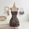 In Stock - Leopard Print Deep V Lace Bodycon Skirt Backless Dress