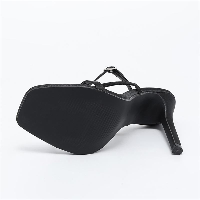 Eilyken Sexy Cristal Diamant Talons Hauts Fins Sandales Femme Été Bout Carré Bride à Boucle Soirée Bal Chaussures Femme