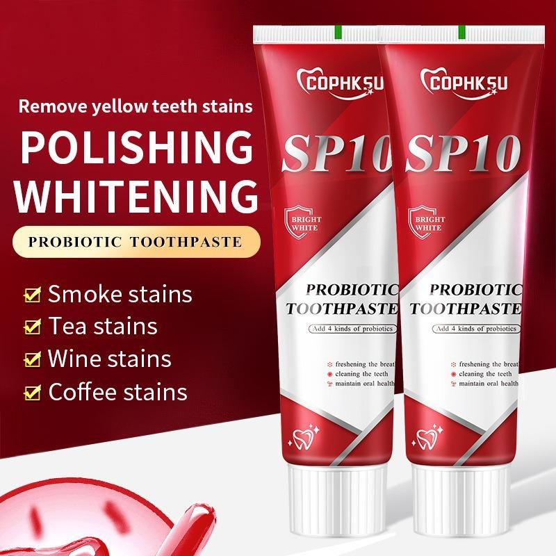 SP10 Probiotic Toothpaste 100g - Whitens Teeth, Removes Plaque & Yellow Stains, Fights Cavities, Freshens Breath, Gum Care - Enamel Safe
