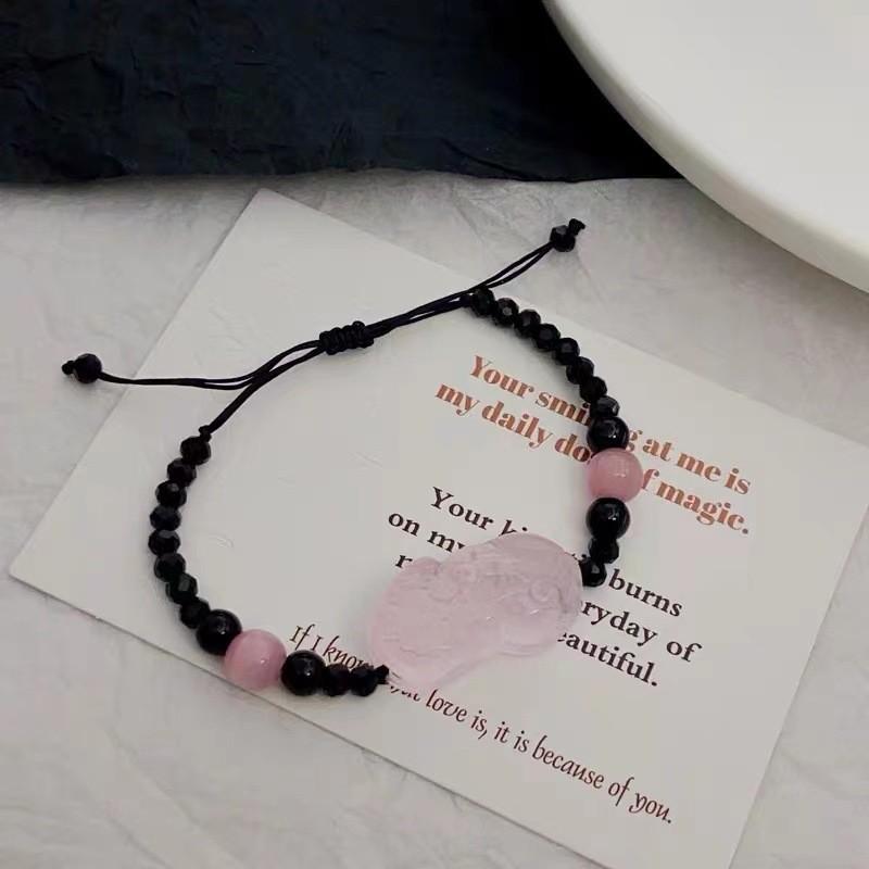 Quartz Rose Bohemian Pixiu Bracelet Handmade Resin For Friendship And Luck