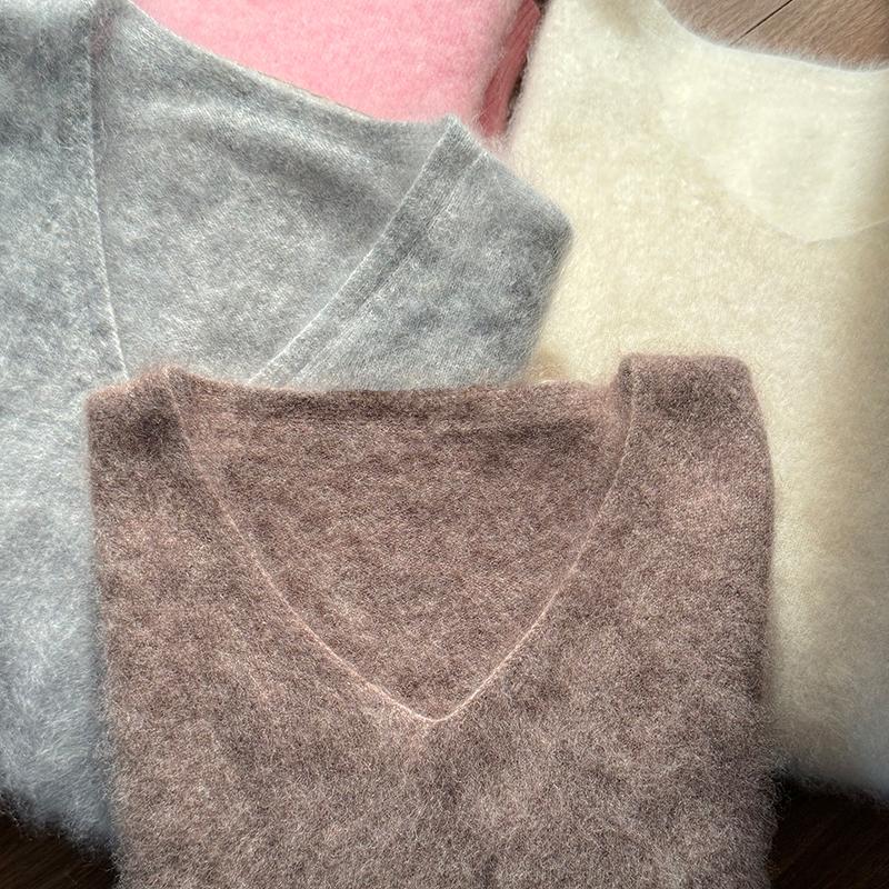 Women Sweater 100% Wool TIDENOVEL V-neck Knit Pullover Thick Winter Jumpers Female Knit Tops Long Wool