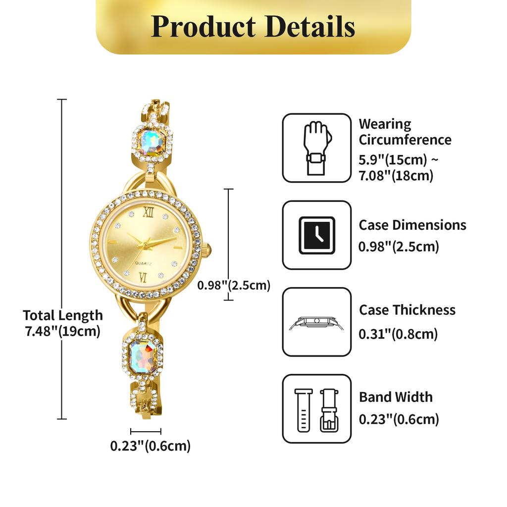 Cute Chain Bracelet Sparkling Roman Analog Stylish Quartz Fashion Watch In Gold or Silver A Perfect Gift for or Day Women's Watch Diamond, Numerals,