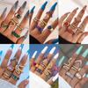 European and American Popular Jewelry Rings and Bracelets Snake-shaped Love Imitation Emerald Diamond Ins Style Five-piece Ring Set for Women
