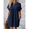 2026 New Women's Spring Summer Solid Color Round Neck Loose Fit Short Sleeve Pocket Casual Beach Dress