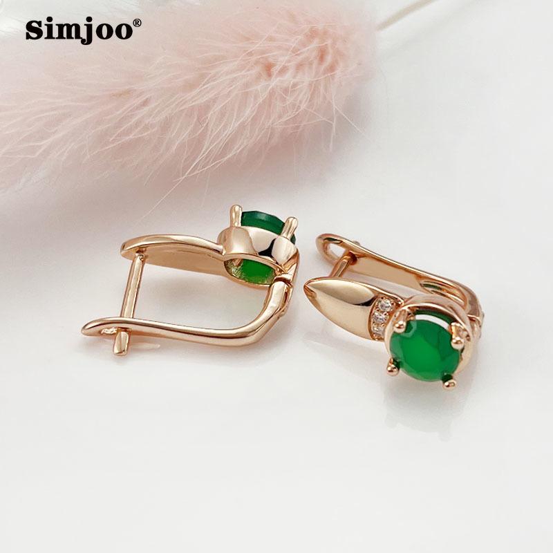 SIMJOO Stylish Rose Gold Earrings with Simple Emerald Green Zircon Earrings