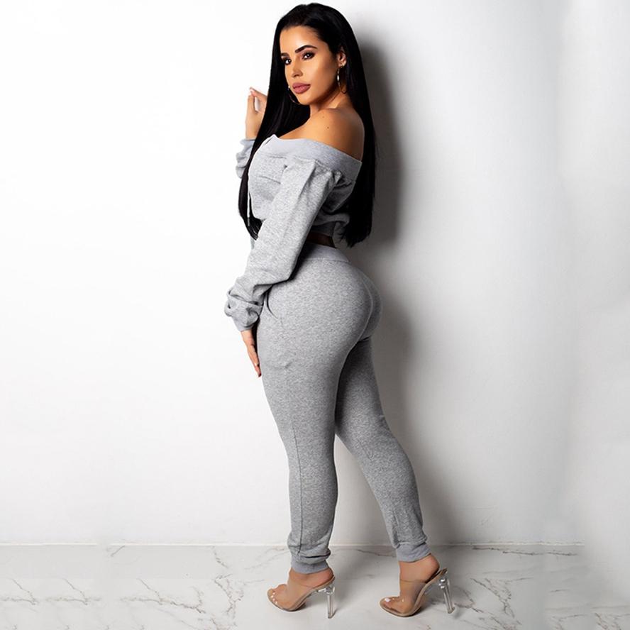 European Style Fashion Women Sweater Strap Off Shoulder Top and Pant Set Fashion Casual Wear Suit