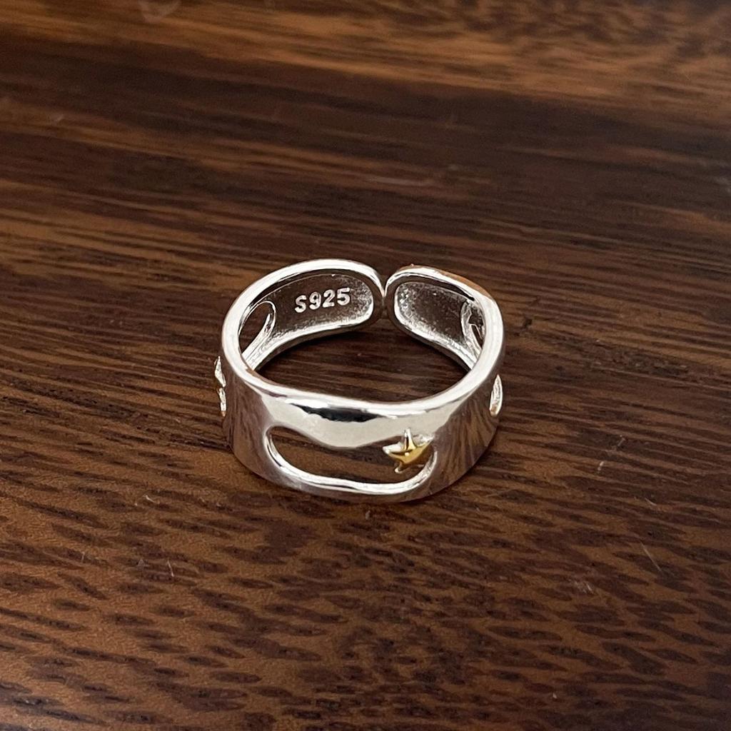 925 Sterling Silver Rings For Women Men Fine Jewelry Finger Adjustable Open Gold Star Ring For Party Birthday Gift
