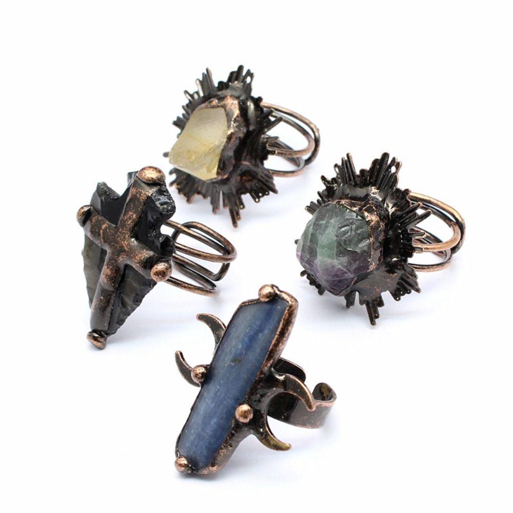 Gothic Adjustable Rings Boho Raw Stone Rings Natural Stones Natural Crystal Rings Handmade Jewelry