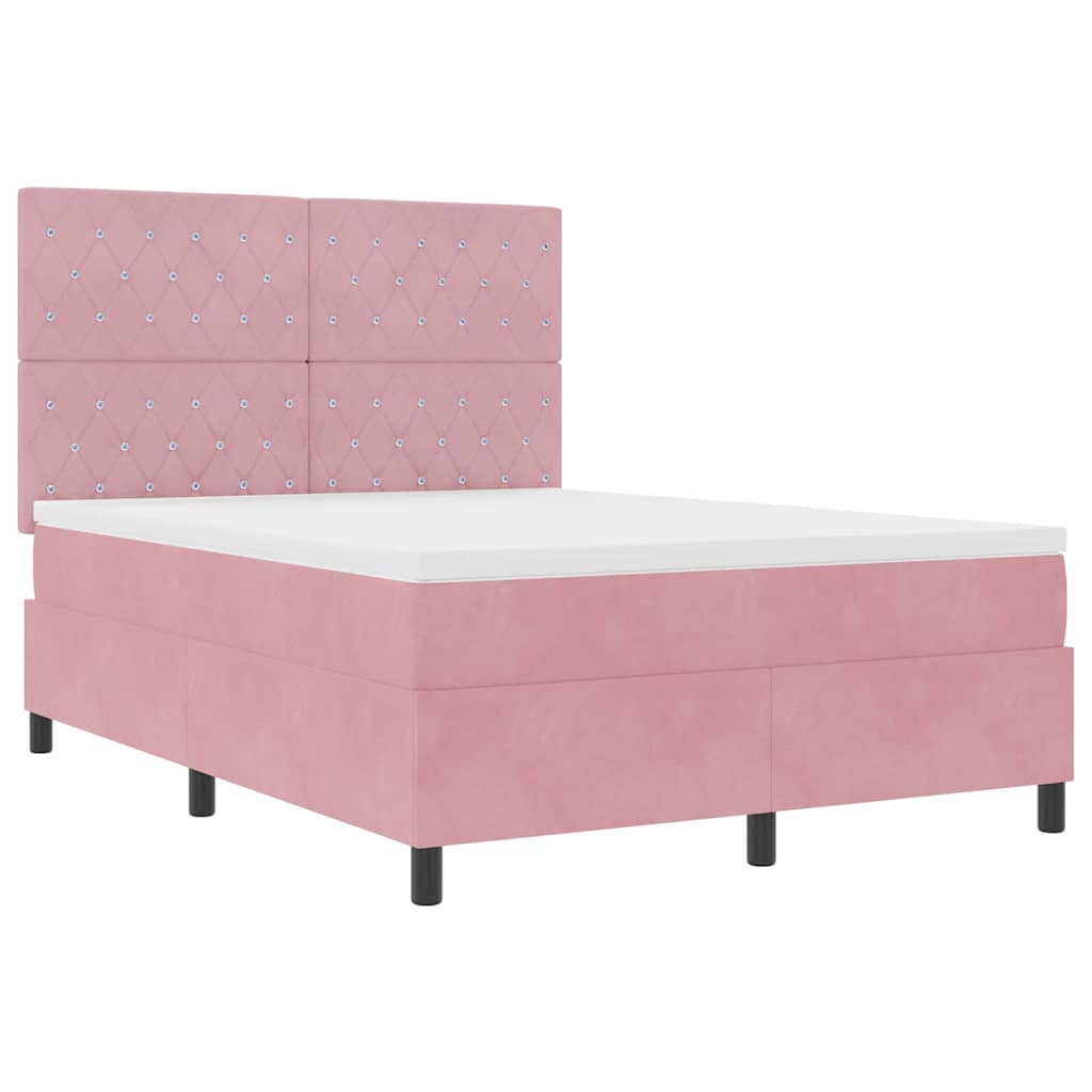 LED Boxspring Bed with Mattress Pink 140 X 200 Cm Velvet