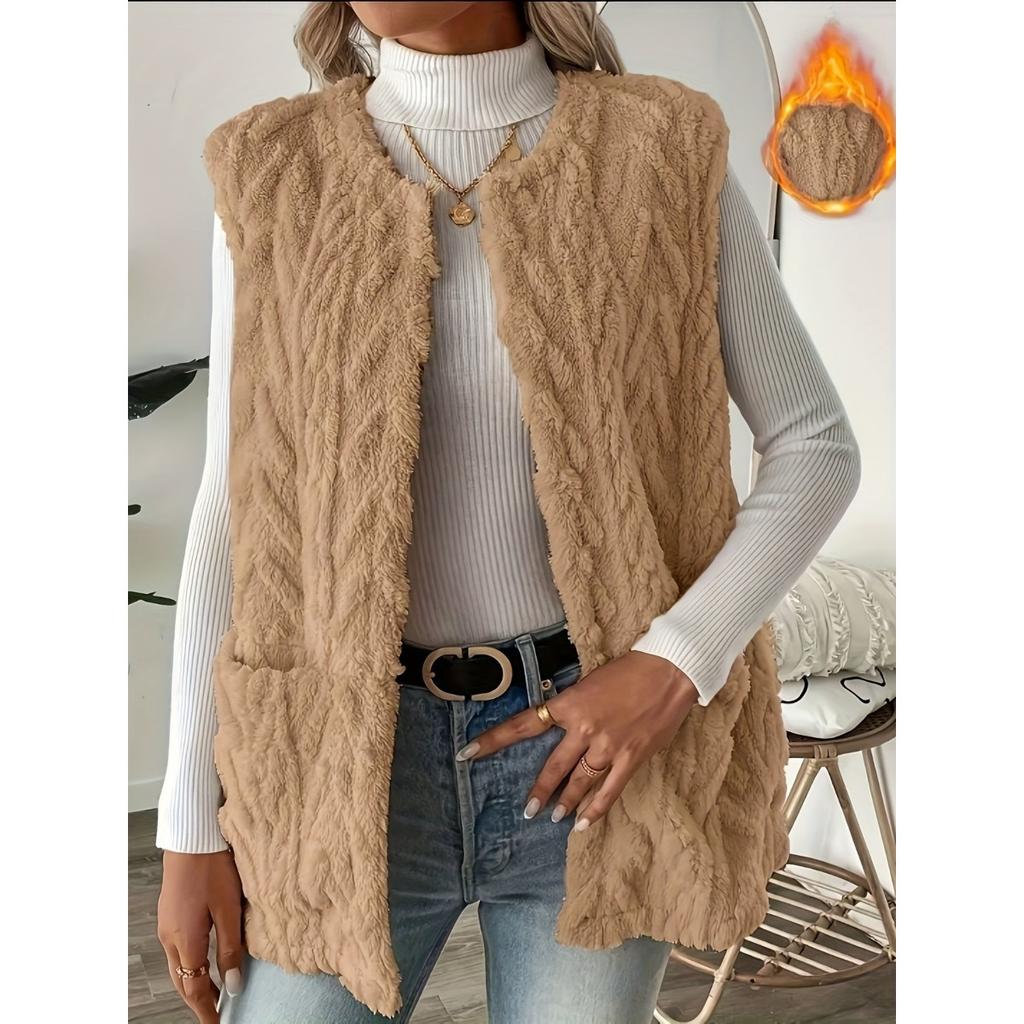 Ny høst- og vintervest med pelskåpe og allsidig jakke, med camisole-skulder og vest i imitert lammeull