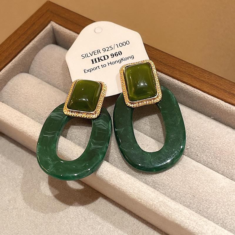 

Silver Needle Simple Square Round Resin Earrings Hong Kong Style Advanced Sense Geometric Earrings Fashion Retro Temperament Earrings Women