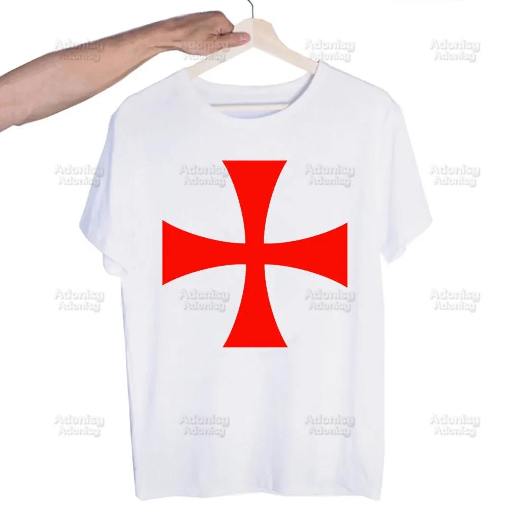 Medieval Knights Templar Printed T Shirt Men Retro Washed Tops Tees Harajuku Tshirt Streetwear Hip Hop Male T-shirts