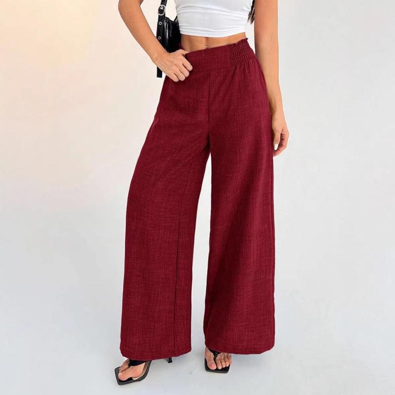 Women's Summer Wide Leg Pants High Waist Elastic Waist Trousers